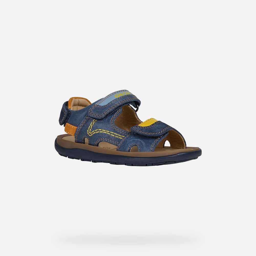 Geox Sandals Navy/Yellow Lipari - Geox Boys Shoes - AEQPYZ875